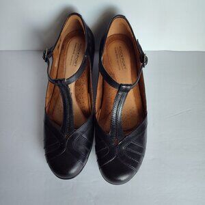 Ladies SZ 7-1/2 W Rockport Black Angelina Leather T-Strap